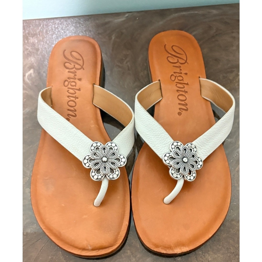 Brighton Aster Flower Leather Flat Slip On Sandal Womens 7.5